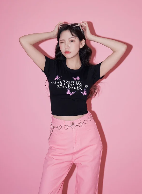 Weekend Deals That Thrill Butterfly Lettered Crop Top CM13