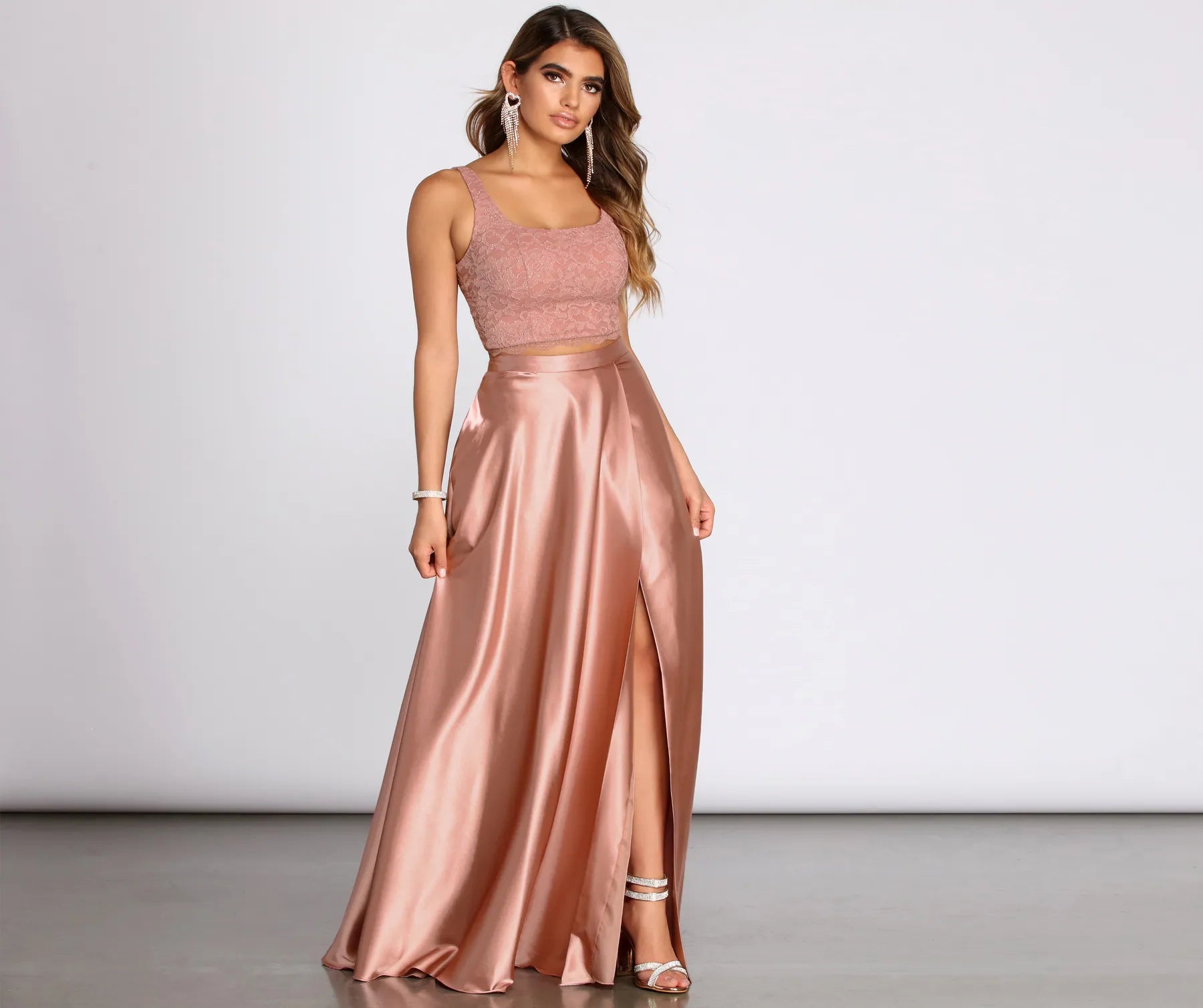 Weekend Deals That Thrill Eriko Glitter Lace Two Piece Satin Dress