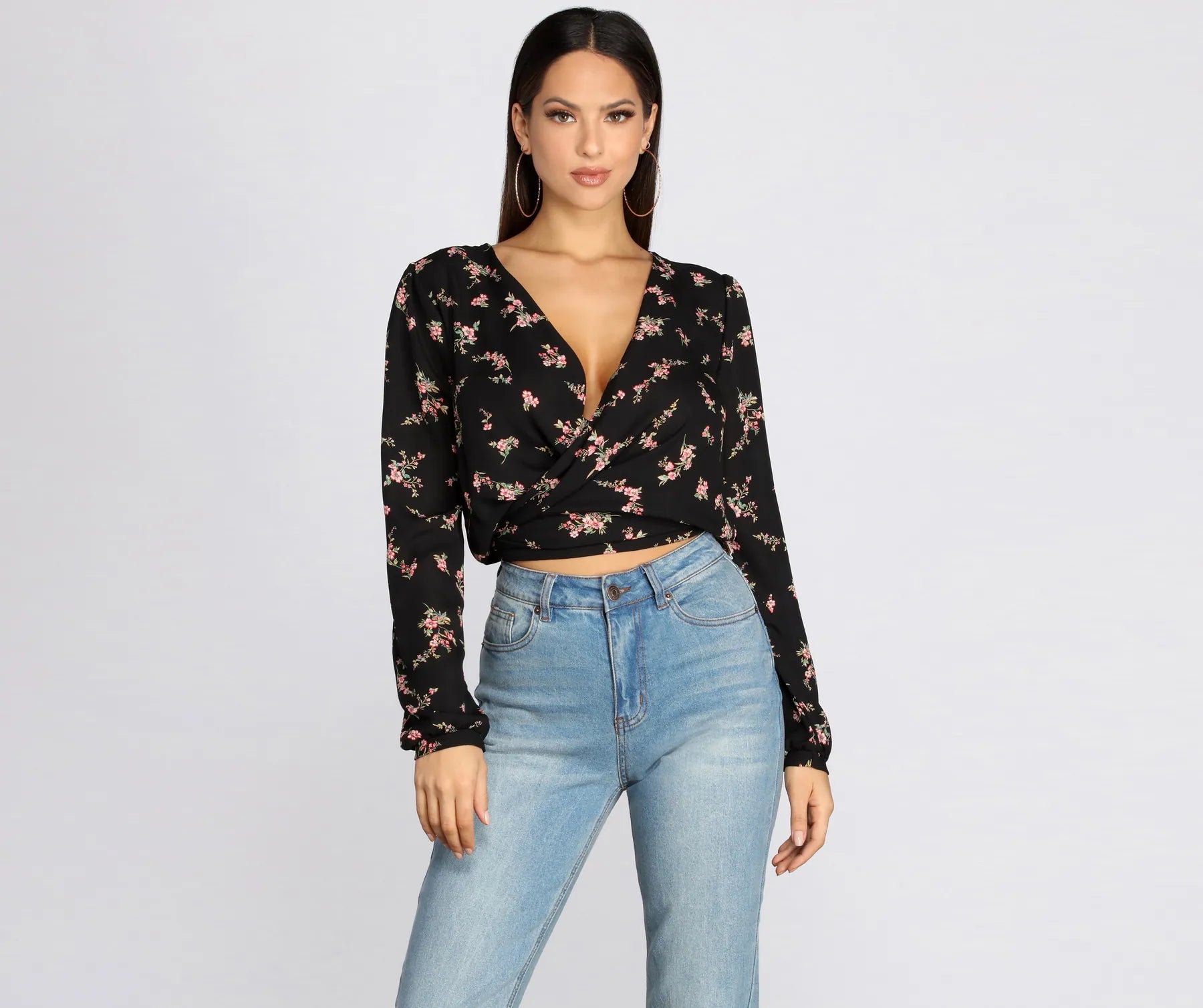 Midnight Sale Floral Frenzy Tie Back Wrap Top
