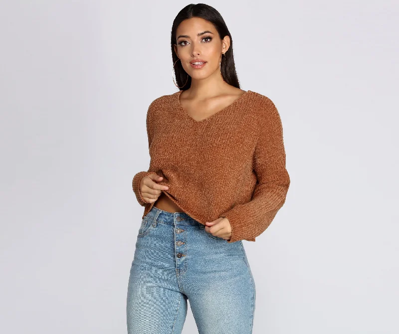 Can't Resist Chic In Chenille V-Neck Sweater