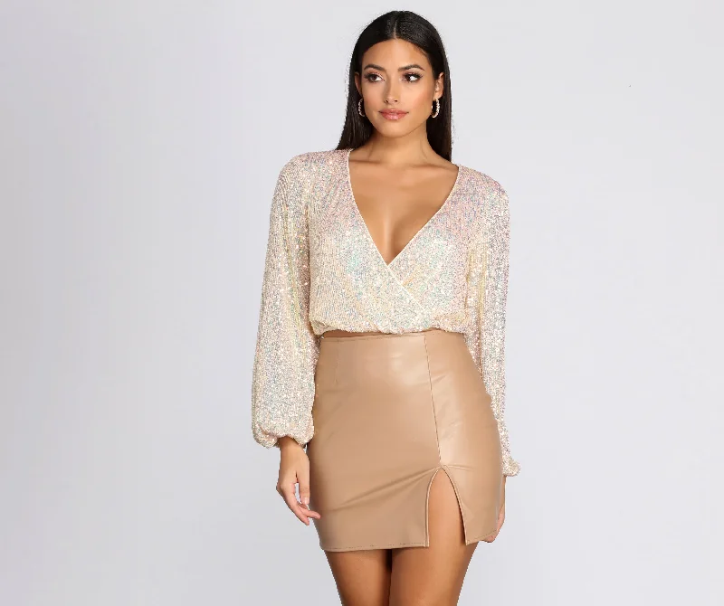 Weekend Offers That Please All Over Sequin Surplice Top