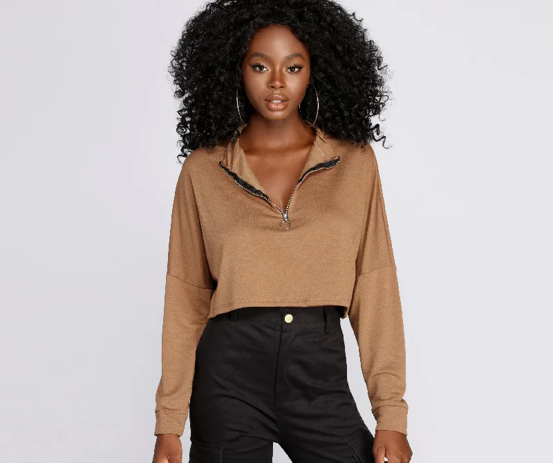 Weekend Deals to Brighten Your Day Zip Up Mock Neck Pullover