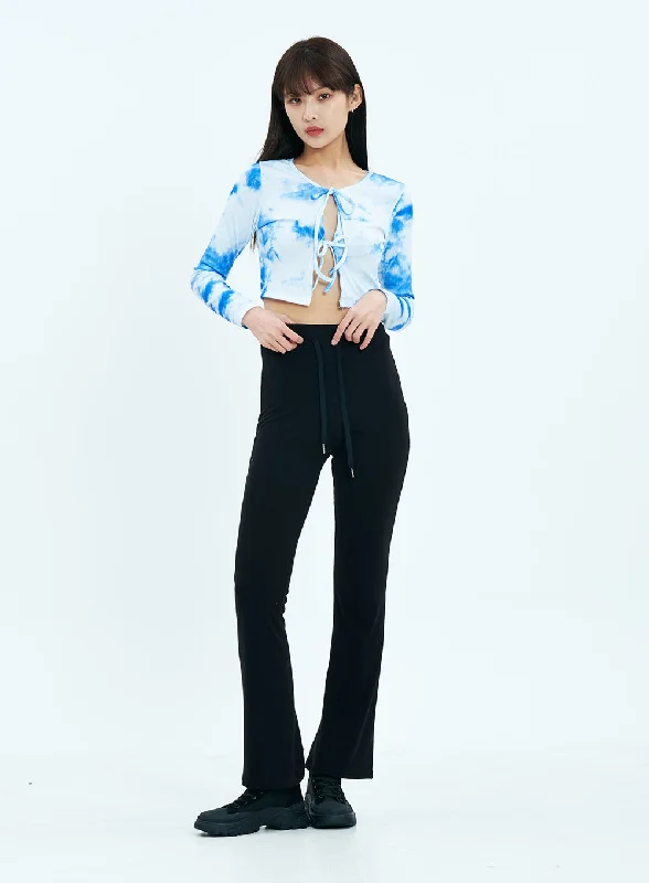 Weekend Offers That Please Tie-dye Ribbon Strap Crop Top CA19