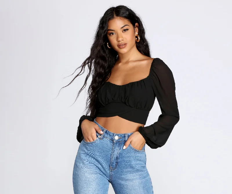 Quick Sale Pretty Pleated Tie Waist Blouse