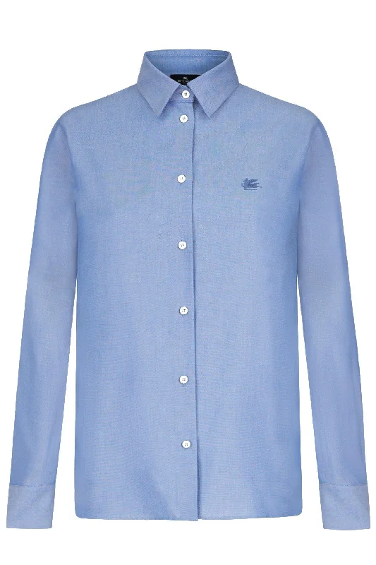 Weekend Bargains to Snag Long Sleeve Button Down Blouse - Blue