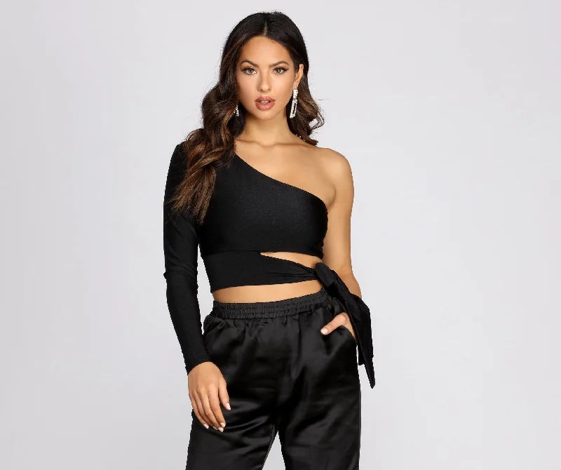 Best Seller Show Some Shoulder One Sleeve Cropped Top