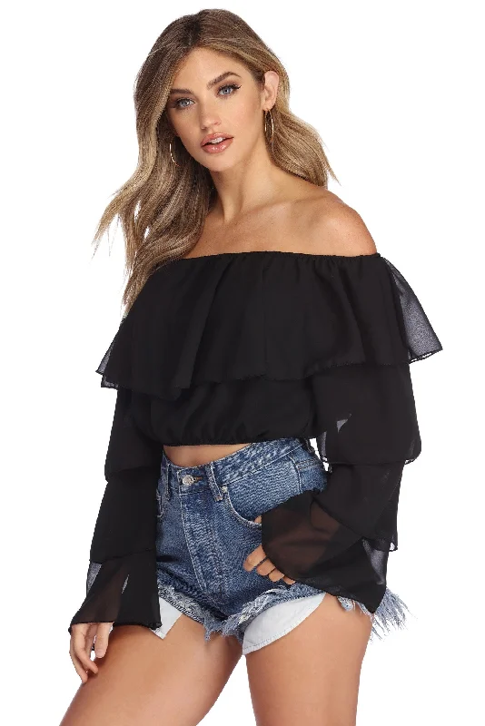 Act Now Ruffled In Chiffon Crop Top