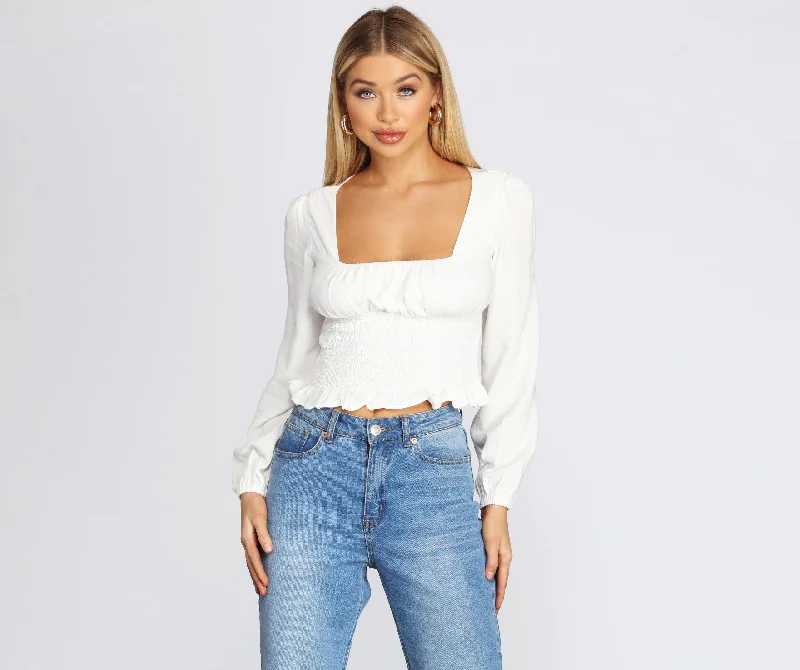 Act Fast Smocked Waist Cropped Blouse