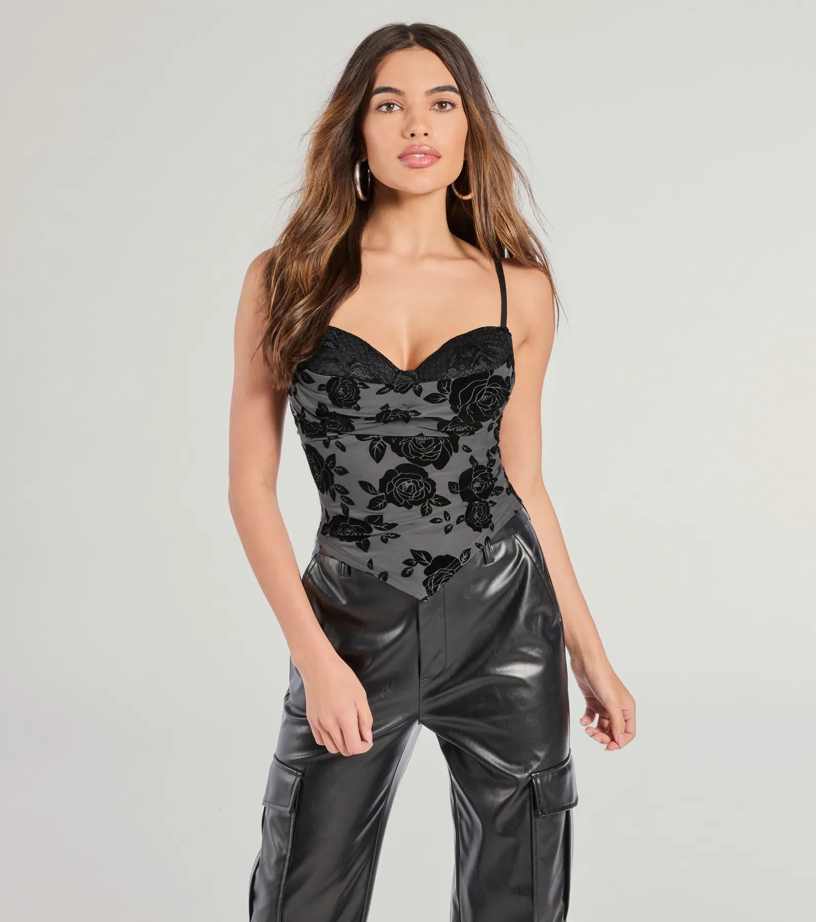Weekend Offers That Please Sultry Stunner Floral Velvet Burnout Bustier Top