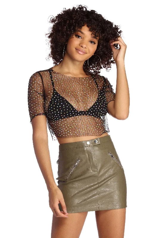 Weekend Offers That Shine Meshing You Heat Stone Crop Top