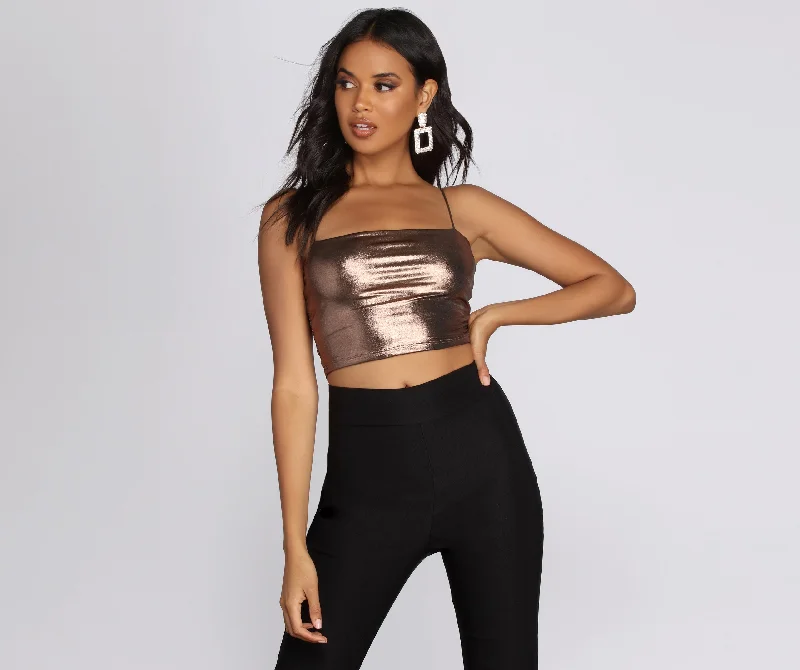 Weekend Offers That Shine Mega Babe Metallic Crop Top