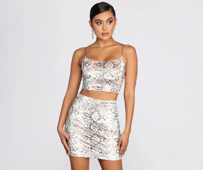 Weekend Deal Luxe Velvet Snake Print Crop Top