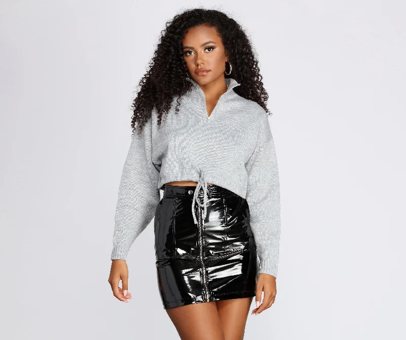 Weekend Shopping Bliss Winter Vacay Mock Neck Cropped Sweater