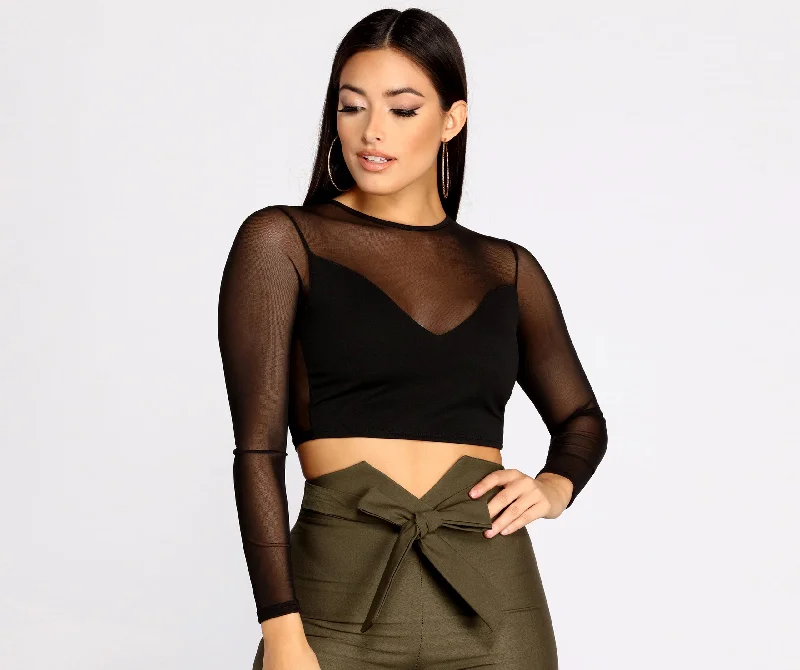 Weekend Bargains Await You Catch Me Cropped Mesh Top