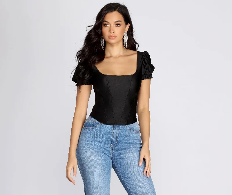 Top Pick Play On Puff Sleeve Corset Top