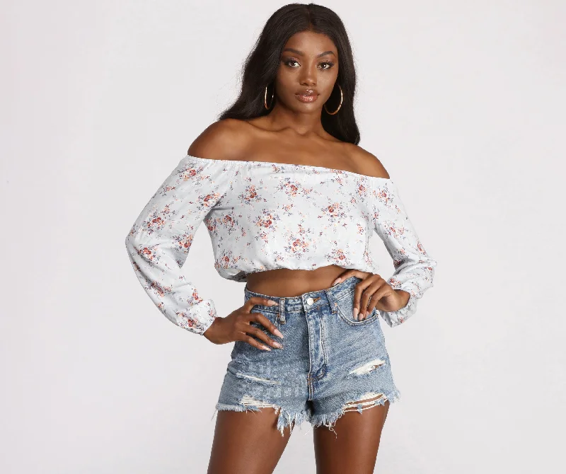 Extra Discount Floral Off The Shoulder Crop Top