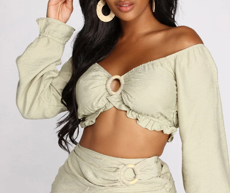 Weekend Offers That Sizzle Endless Summer O-Ring Ruffle Hem Crop Top