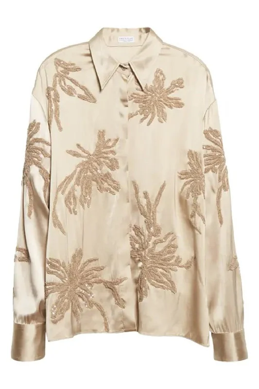 Weekend Discounts You Deserve Satin Embellished Soft Shirt