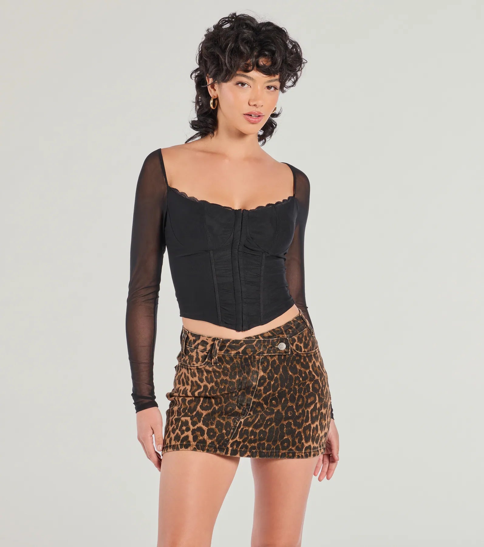 Weekend Savings Galore Sheer Intentions Long Sleeve Mesh Bustier