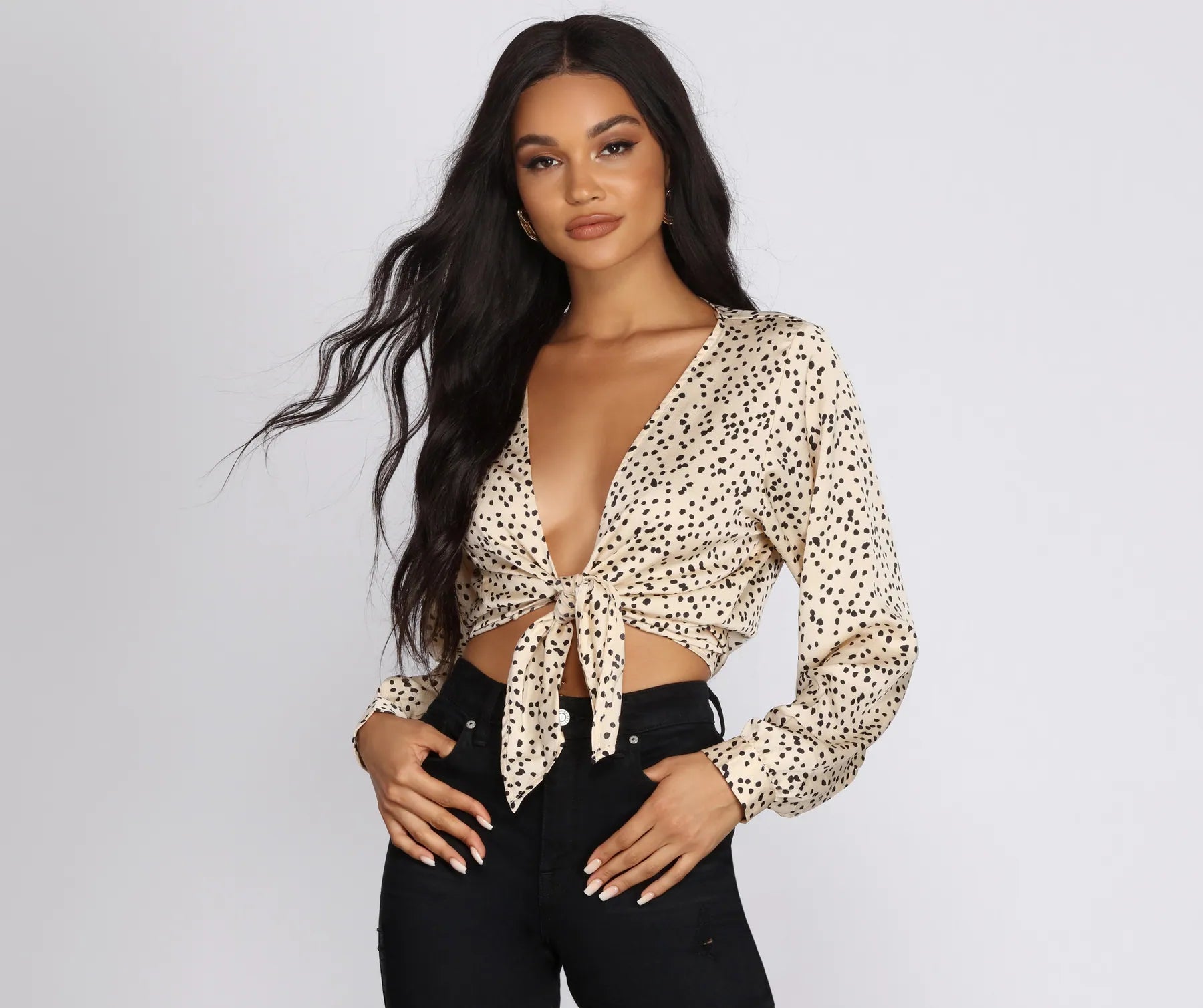 Weekend Discounts Worth Grabbing Polka Dot Party Tie Front Top