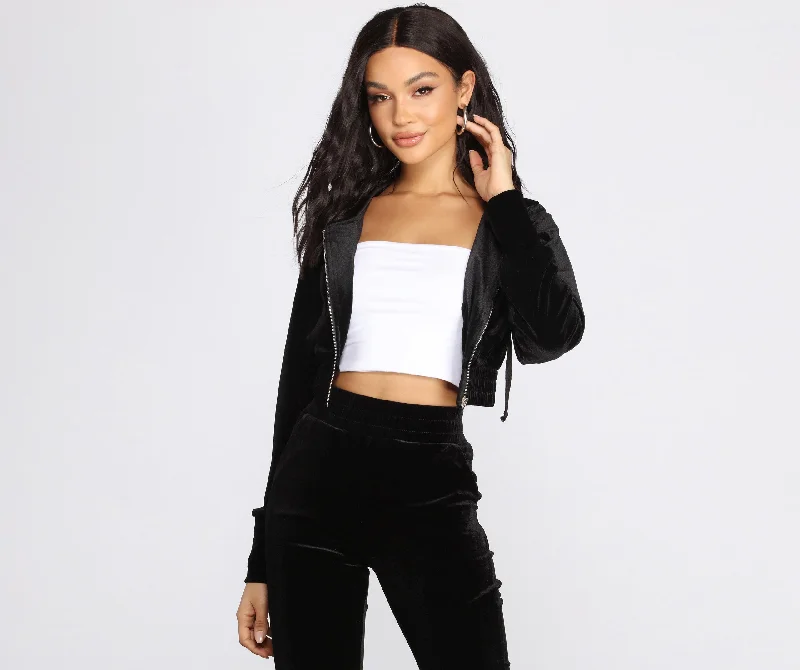 Year-End Clearance Lounge Around Velour Zip Crop Hoodie