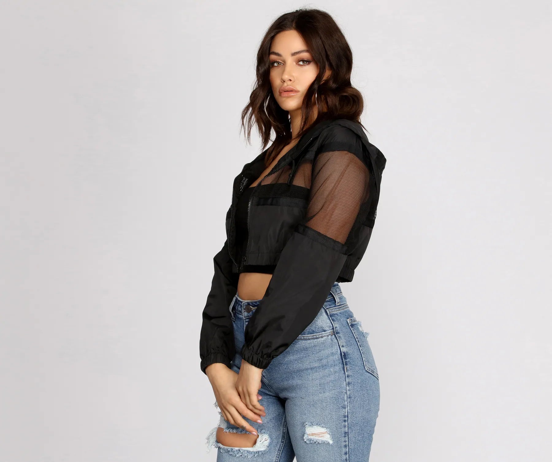 Instant Savings In The Sheer Mesh Nylon Cropped Jacket