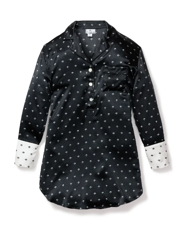 Weekend Shopping Made Better Women's Silk Nightshirt in Black Art Nouveau