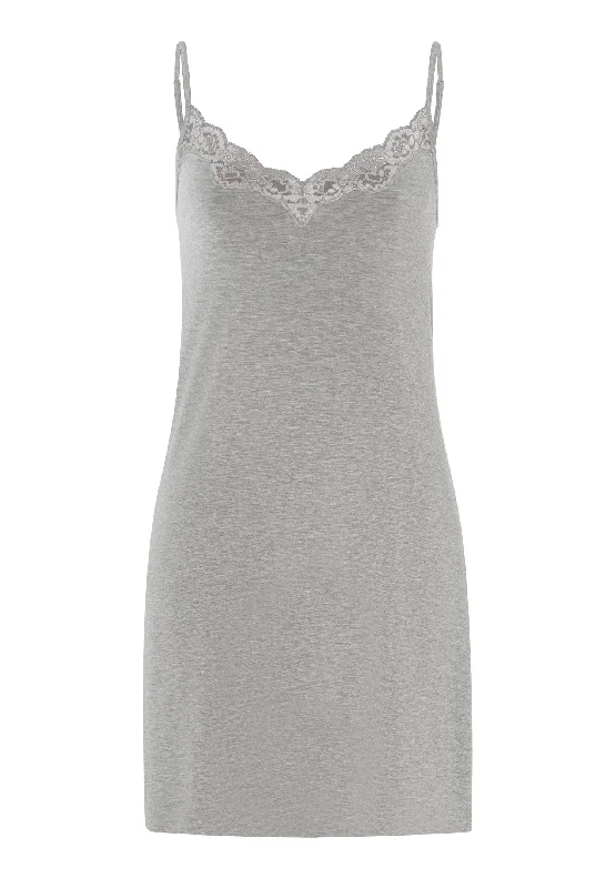 Massive Deal Natural Elegance Lace Trim V-Neck Chemise | Grey Melange 74901-958