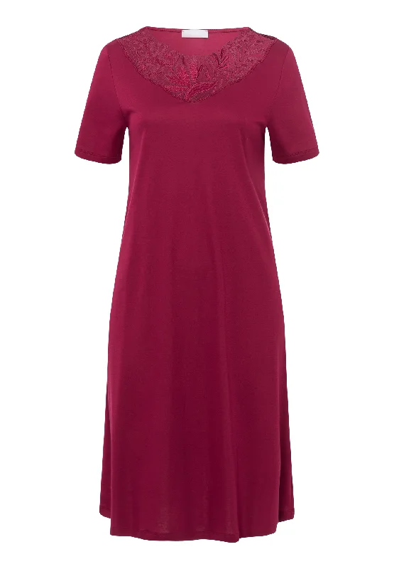 Weekend Steals Await Zelda Embroidered Cotton Nightgown | Burgundy 76971-2459