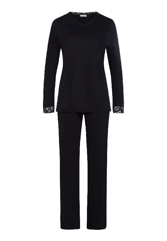 Act Now Moments Lace Trim Cotton Pajama Set | Black 77041-019