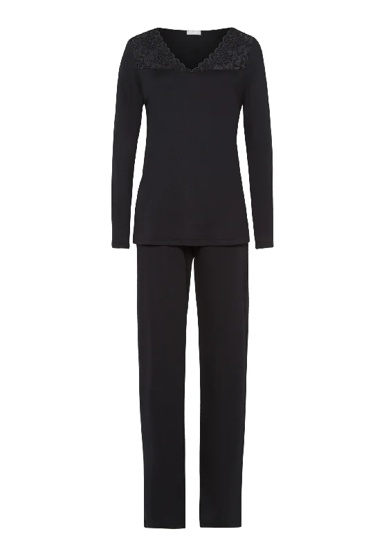 Early Bird Moments Lace Trim Cotton Pajama Set | Black 77932-019
