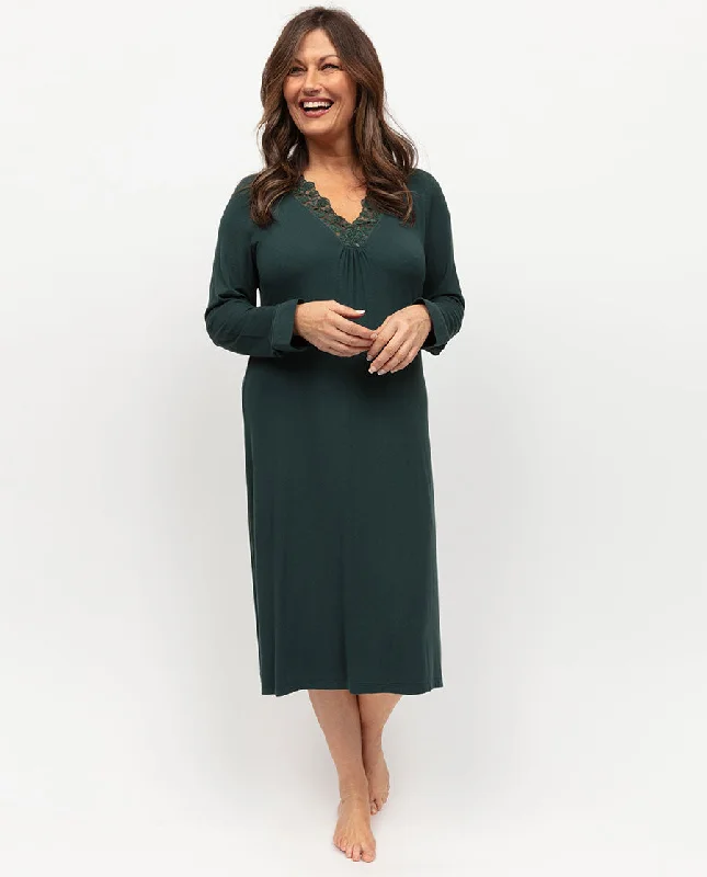 Weekend Bargains Galore Anne Womens Lace Detail Jersey Long Sleeve Short Nightdress