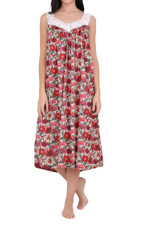 Low Cost Arabella Carissa 100% Cotton Nightgown Sleeveless in Red Floral MD-410F4