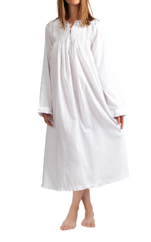 Weekend Shopping Bliss Arabella 100% Cotton Nightgown with Long Sleeve in White MD-757