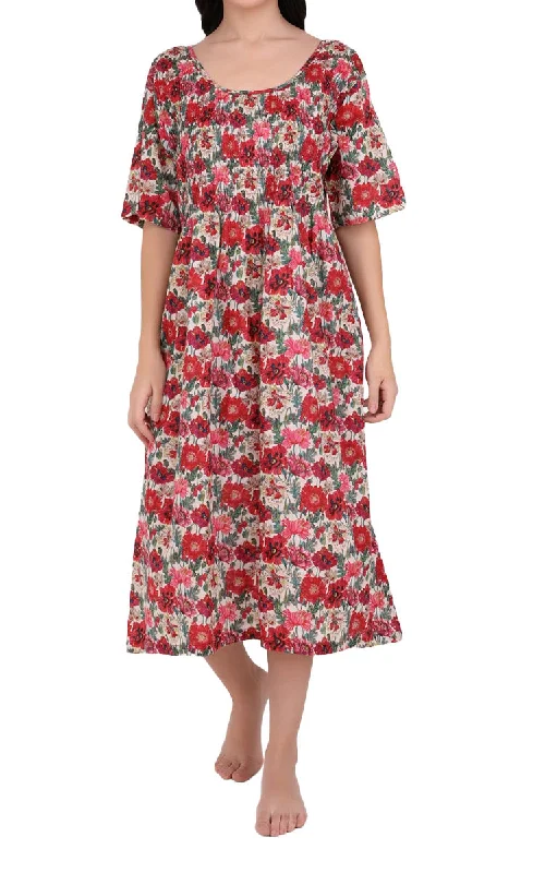 Daily Special Arabella Angelina 100% Cotton Nightgown with Short Sleeve in Vibrant Red Floral MD-83F4