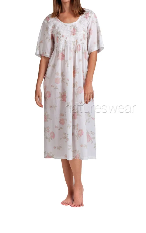 Deep Savings Arabella Angelina 100% Cotton Nightgown with Short Sleeve in White and Rose Floral MD-83F1