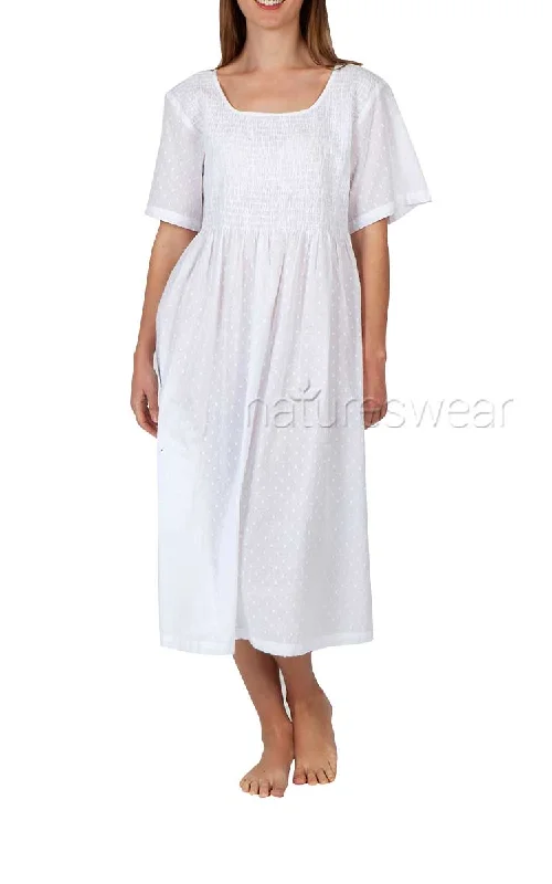 Exclusive Deal Arabella Angelina 100% Cotton Nightgown with Short Sleeve in White Hailspot MD-88SS