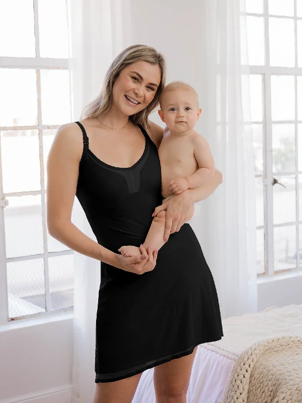 Exclusive Offer Aurora Mesh Nursing Nightgown | Black