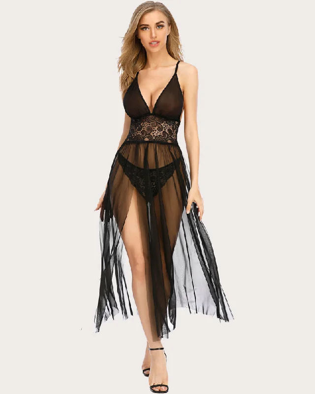 Early Access Lace V Neck Mesh Sheer Nightdress