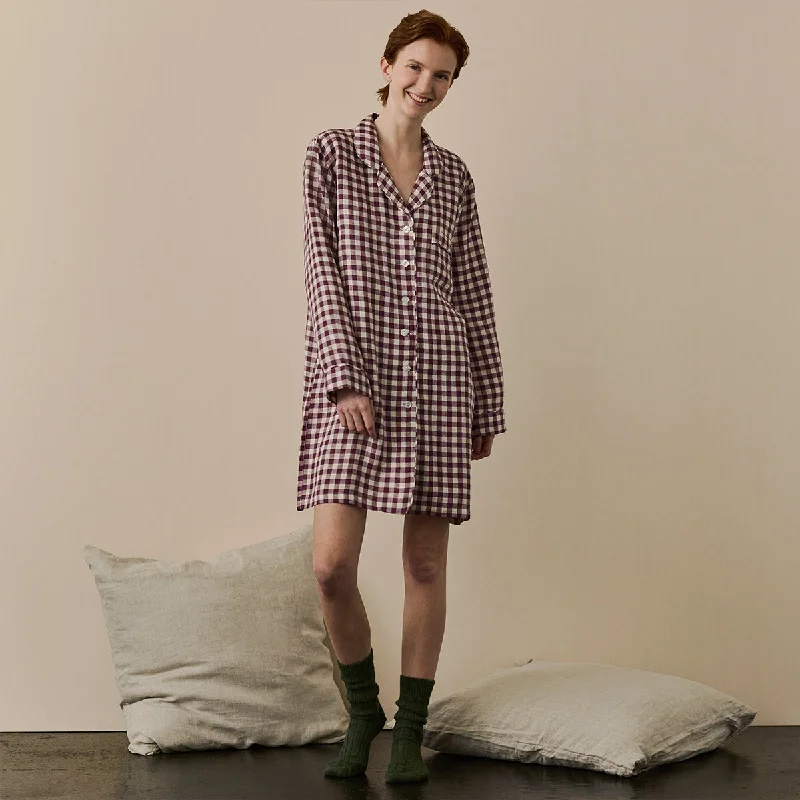 Bargain Alert Berry Gingham Linen Night Shirt