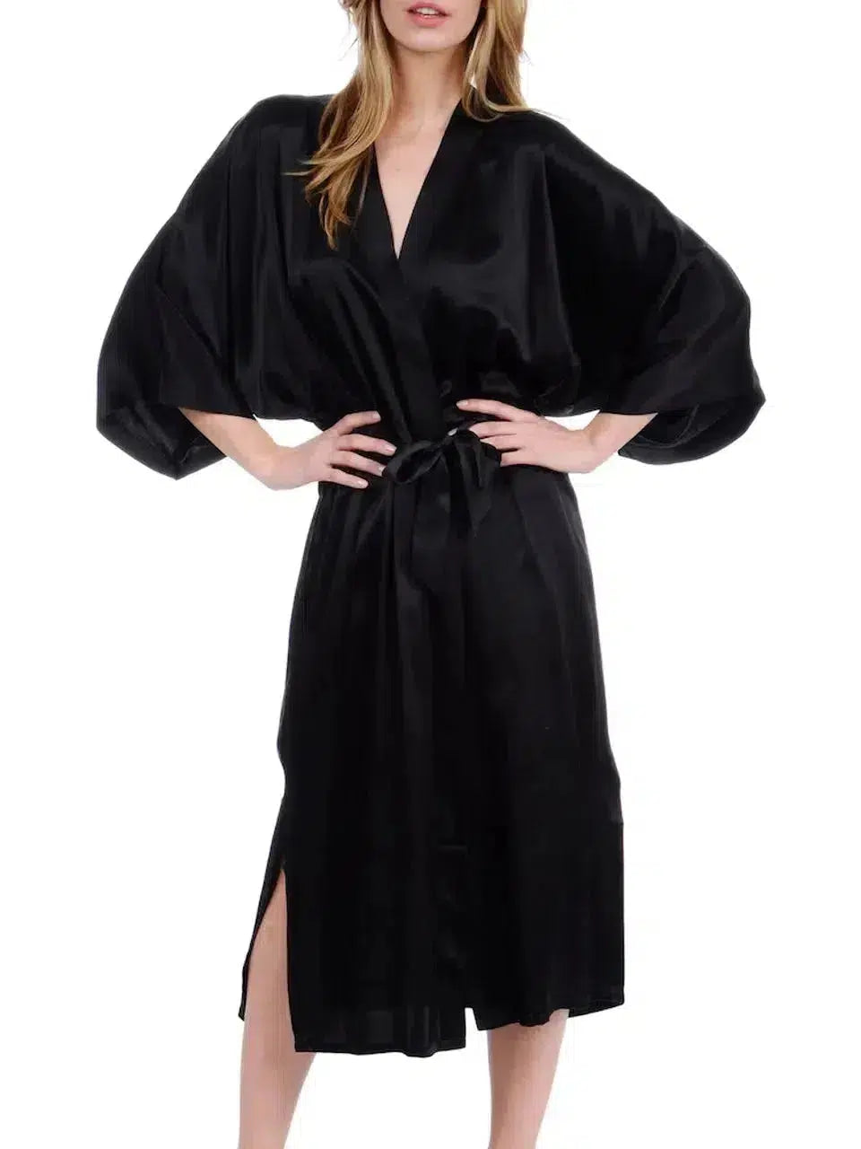 Weekend Deals That Thrill Black Classic Silk Kimono Robe