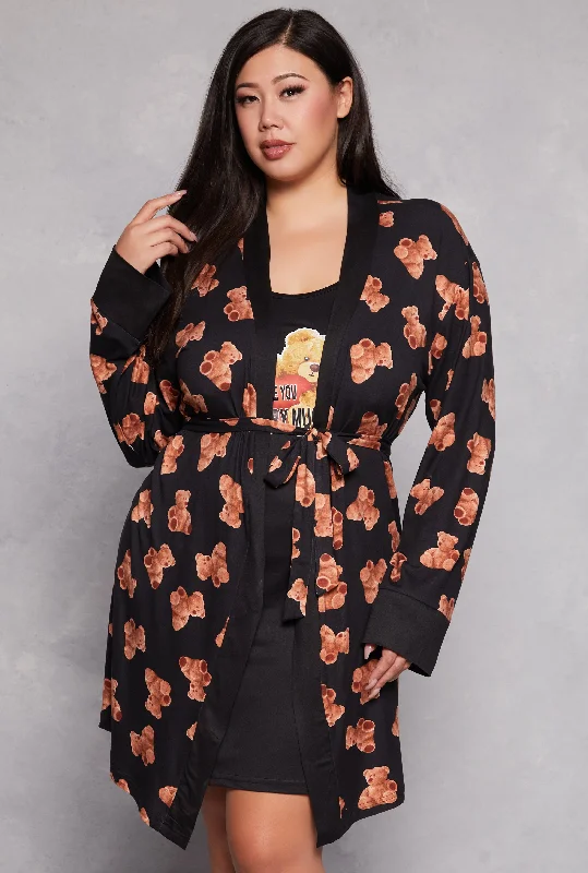 Weekend Offers That Amaze Plus Size Love You Beary Much Nightgown with Robe