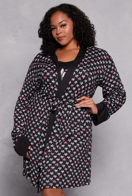 Limited Offer Plus Size Play All Day Graphic Cami Nightgown with Robe