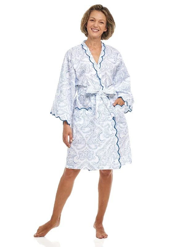 Weekend Price Cuts Galore Blue Paisley Short Kimono Robe