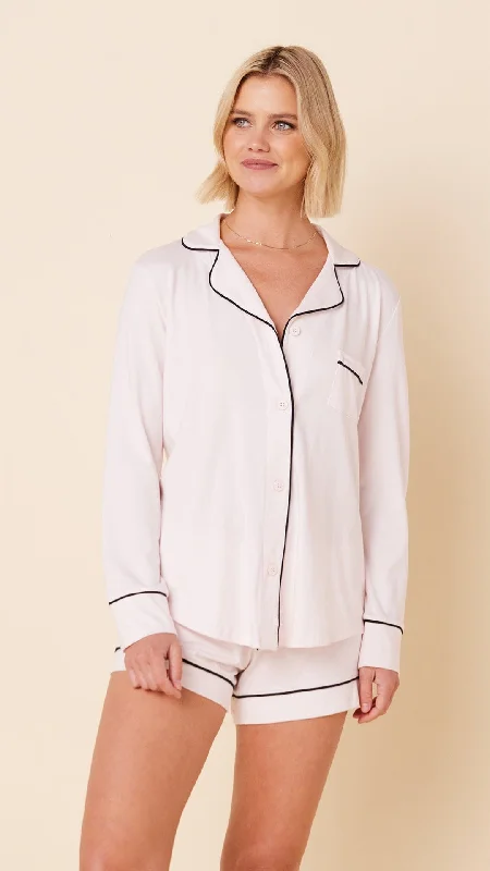 Weekend Discounts to Enjoy Classic Pima Knit Long-Sleeved Short Set - Pink Moment