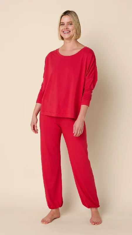 Super Deal Classic Pima Knit Pullover Set - Red