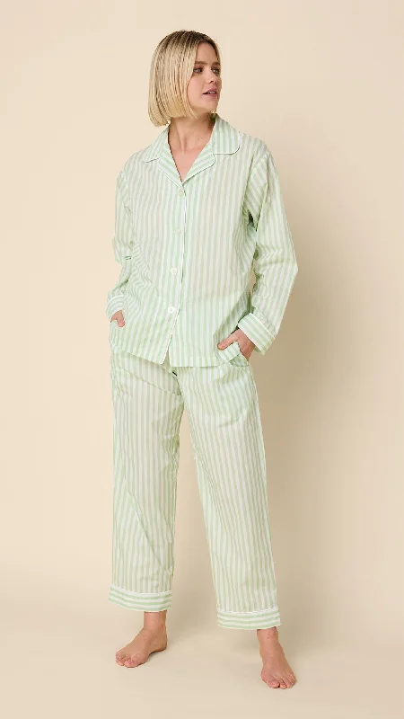 Overstock Sale Classic Stripe Luxe Pima Long-Sleeved Pajama - Light Green