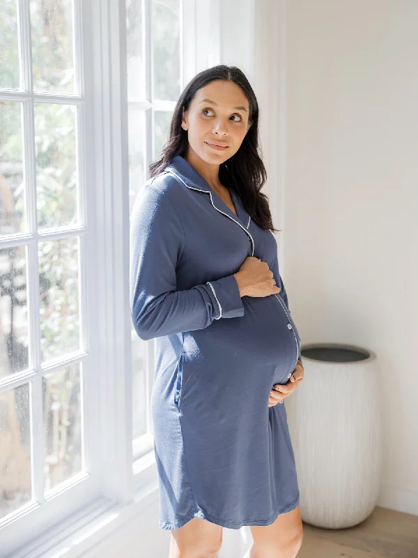 Weekend Bargains to Sizzle Clea Bamboo Long Sleeve Sleep Shirt | Slate Blue