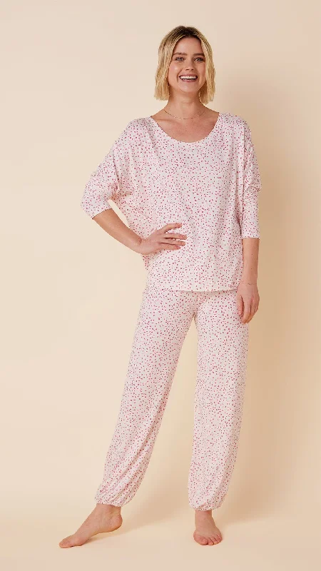 Weekend Deals You Can't Resist Confetti Dot Pima Knit Pullover Set - Raspberry