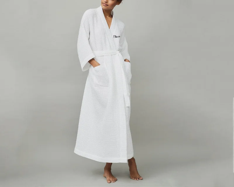 Weekend Savings Extravaganza Waffle Robe | Bathrobe features Customizable Embroidery Text Options.